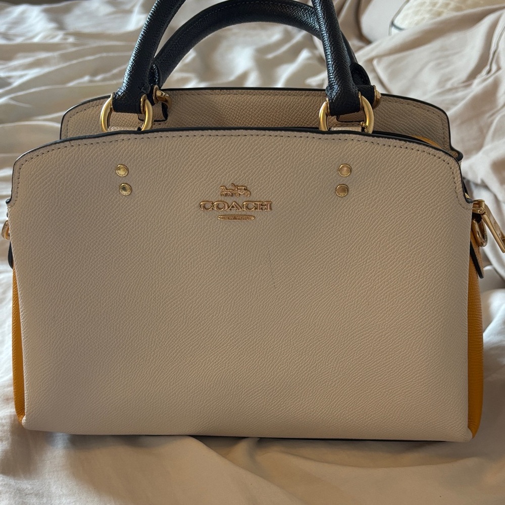 Coach White and Black Satchel with Gold Accents